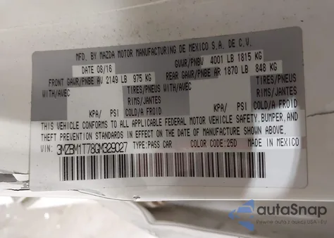 2016 Mazda Mazda3 I Sport from USA, damaged, VIN 3MZBM1T78GM329027